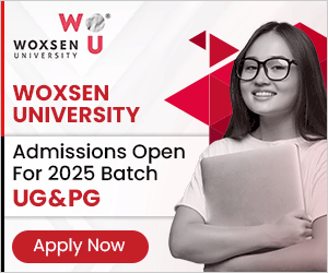 Woxsen University banner on VOne Academy website highlighting academic excellence and innovation